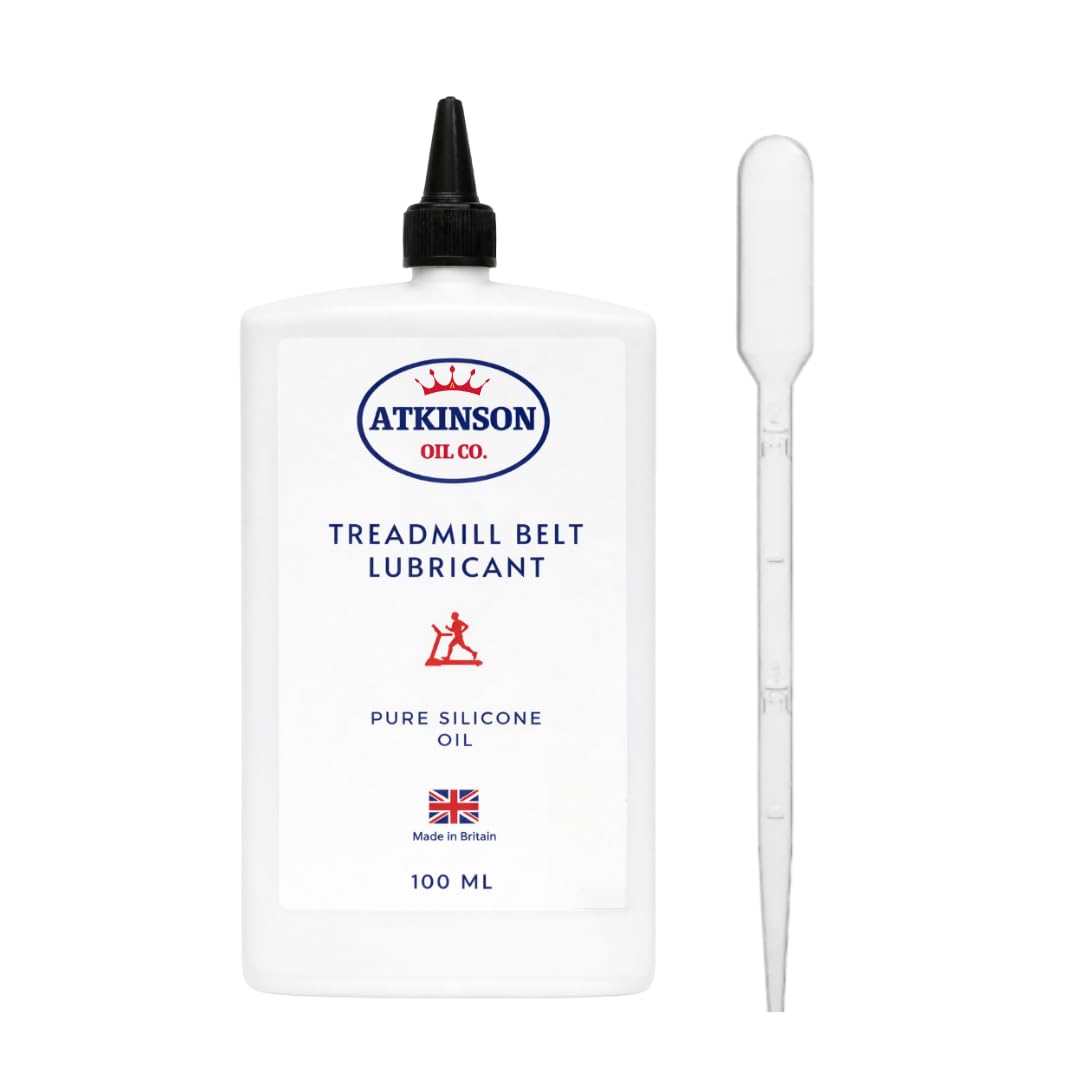 Atkinson Oil Co. Treadmill Belt Lubricant 100 ml | Pure Silicone Oil 350 cSt – Belt & Deck Lubricant for Home & Commercial Treadmills, Low Friction, Clean Drip-Tip