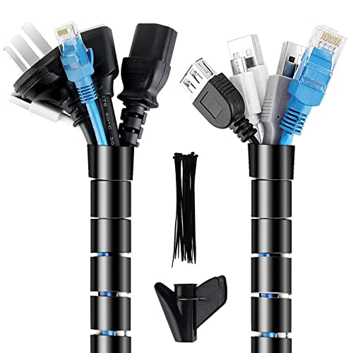 Guaina Raccogli Cavi ∅22mm - 5M, Guida Passacavo Forassiti Tubo Avvolgicavo con Attrezzi e Clip di Fissaggio, Spirale Avvolgicavo Copri Cavi Cable Tidy Sleeve per TV/Computer/Audio Cavi Protezione