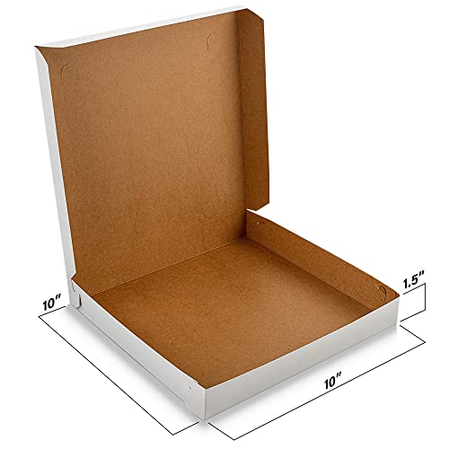 Mt Products 10" Length X 10" Width X 1.5" Depth Lock Corner Clay Coated Extra Thin White Pizza Box (20 Pieces) - Made In The Usa #TOP2