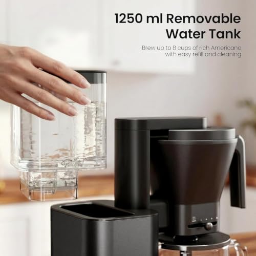 Image of Kismile SCA-Certified 8-Cup Drip Coffee Maker with Pour-Over Control | 3-Second Heating at 197-205F, Adjustable Flow, Removable 1.25L Water Tank, 20-Min Cold Brew and 40-Min Keep Warm