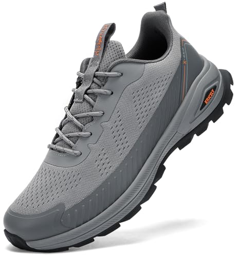 Kricely Zapatillas Running Hombre Zapatos Deporte Correr Jogging Caminar Bambas Zapatillas de Trekking（Gris 43）