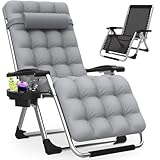 Slendor Zero Gravity Chair, Zero Gravity Lounge Chair with Upgraded Lock and Removable Cushion, Reclining Camping Chair with Cup Holder, Headrest for Indoor Outdoor, Gray