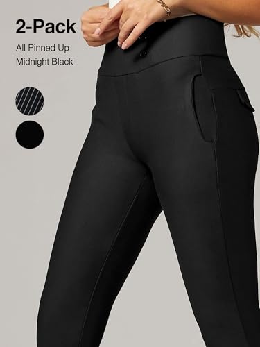 Conceited 2-Pack Stretch Slacks for Women - Wear to Work - Slim Leg Dress Pants with Pockets - All Pinned Up, Black - (Medium)4