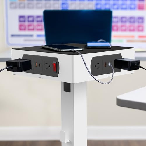 Image of Classroom Basics 123-L-LUXPWR2 LuxPower Charging Tower - 8 AC Outlets & 8 USB Ports (4 USB-A, 4 USB-C 45W), Portable Steel Frame Power Hub with Padded Top & Cord Wrap, White, 26.5 inch