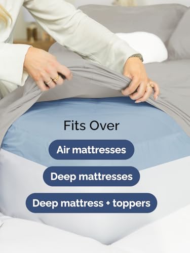 Image of Extra Deep Cal King Sheet Set - 6 Piece Breathable and Cooling Sheets - Hotel Luxury Bedding for Women, Men, Kids & Teens - Easy & Secure Fit - Soft and Wrinkle Free - Extra Deep Pockets - Light Grey