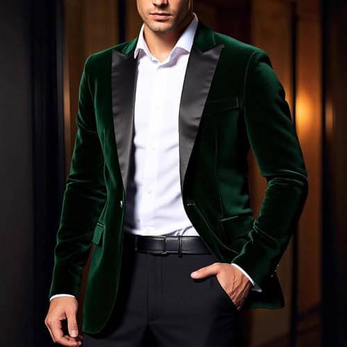 Shawl Lapel Velvet Blazer for Men Slim Fit One Button Business Dress Tuxedo Wedding Party Prom Suit Coat with Pockets2