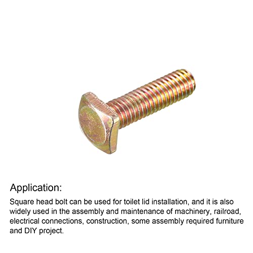 Image of uxcell Square Head Bolt, 10pcs M6x22mm Fully Thread Carbon Steel Grade 4.8 Square Machine Screws, Gold Tone