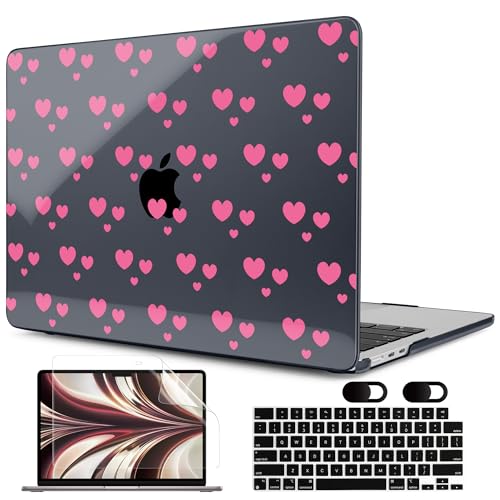 Image of MEEgoodo Case for M5 /M4 /M3 /M2 MacBook Air 13 inch 2026 2025 2024 2022, Fit Model A3449 /A3240 /A3113 /A2681, Case Compatible with MacBook Air 13.6-inch, Pink Hearts