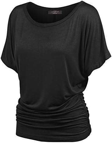 MBJ WT817 Womens Dolman Drape Top with Side Shirring S Black