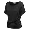 Made-By-Johnny-MBJ-Womens-Solid-Short-Sleeve-Boat-Neck-V-Neck-Dolman-Top-with-Side-Shirring MBJ WT817 Womens Dolman Drape Top with Side Shirring XL Black