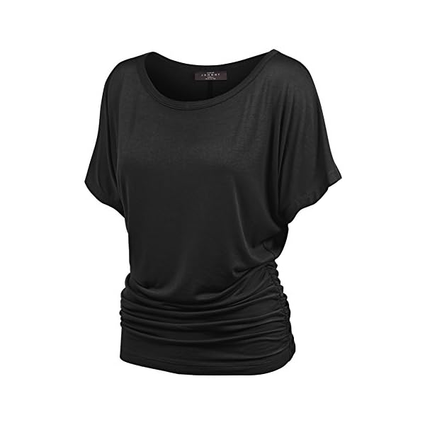 Made-By-Johnny-MBJ-Womens-Solid-Short-Sleeve-Boat-Neck-V-Neck-Dolman-Top-with-Side-Shirring MBJ WT817 Womens Dolman Drape Top with Side Shirring XL Black