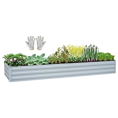 SONFILY Pflanzgefäß Hochbeet Hochbeet für Gartenarbeit Gartenkästen Outdoor Metall Hochbeet verzinkt Außenbereich 8x2x1 verzinkt grau Cover