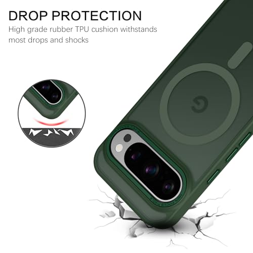 BENTOBEN for Google Pixel 9 Pro Case, Strong Magnetic Translucent Matte Frosted Case [Compatible with MagSafe] Slim Shockproof Women Men Protective Phone Cover for Google Pixel 9 Pro 6.3", Dark Green