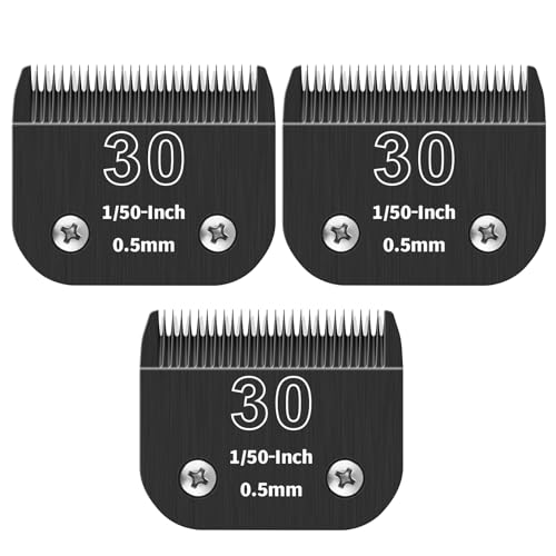 ZATEIRL Pack de 3 Cuchillas de Peluquería Canina 30# Desmontables - Hoja de Acero de 1/50 Pulgada (0,5 mm) - Compatible con Andis, Oster A5, Wahl KM-10 - Negro