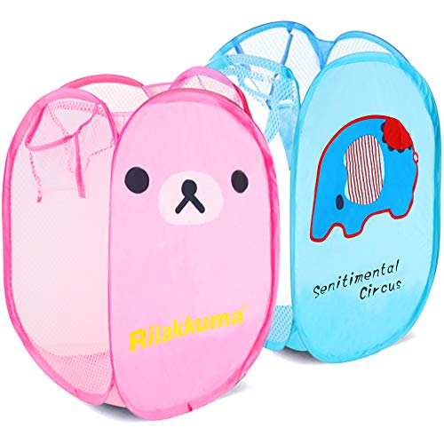 Shindel Pop-Up Laundry Hamper Collapsible, 2 Set Mesh Laundry Basket with Side Pocket