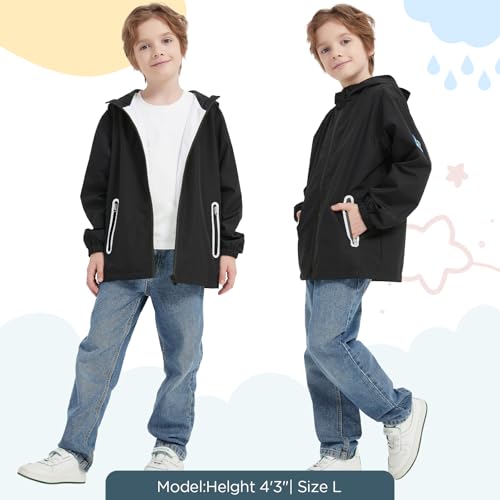 Kids Rain Jacket with Air Vents Mesh Lined, Hooded Raincoats with Extended Brim for Boys Girls3