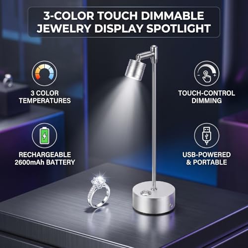 Foco de exhibición de joyería con luz regulable de tres tonos 3