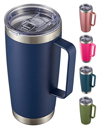 Comparison: Best Thermal Drinking Cups 4 CIVAGO 20 oz Tumbler Mug with Lid and Straw, Insulated Travel Mug with Handle, Double Wall Stainless Steel Vacuum Coffee Tumbler, Thermal Cup, Navy Blue