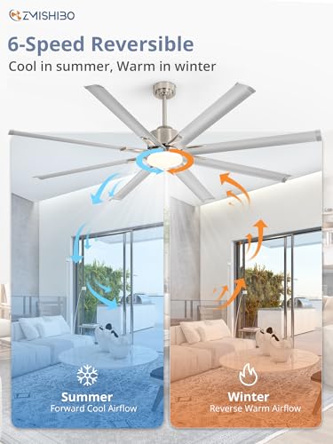 ZMISHIBO 72 inch Smart Aluminium Blade Ceiling Fans with Lights and Remote, Outdoor Large Ceiling Fans with Remote/Alexa/App for Patio Living Room, Nickel Ceiling Fan, 8 Blades