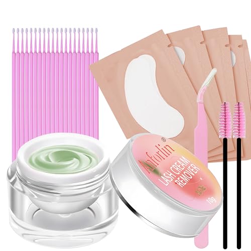Lash Remover for Lash Extensions Kit 10g, Aloe Scent Eyelash Extension Remover with Eye Pads Micro Brushes Mascara Brushes and Tweezers Professional Use Only Quick Dissolves Lash Remover by Anforlin