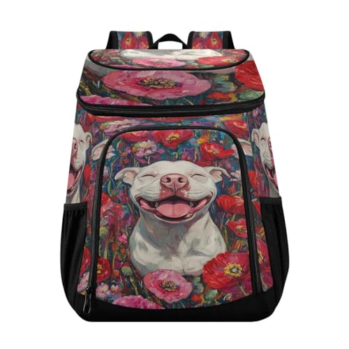 Red Pitbull Poppies Cooler Backpack Leakproof Insulated Lunch Cooler Bag 30 Cans Camping Backpacks for Beach Road Trip Picnic