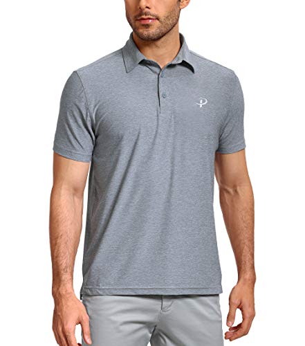 Pudolla Men's Dry Fit Golf Polo Shirts Short Sleeve Polo Shirts for Men Athletic Casual Campingï¼ˆGrey Mediumï¼‰