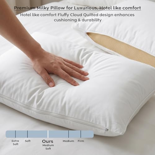 Image of AYKA Height Adjustable Microfiber Sleeping Pillow | Height Adjustable Zip Pillow | Soft & Fluffy Comfort | Hypoallergenic, Breathable & Washable |17x27 Inch | White & Beige | Set of 4
