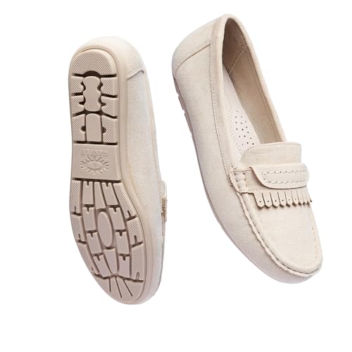 Image of Women's Beige Loafers Flats Slip On Work Shoes Size 10 M Comfort Walking Shoes