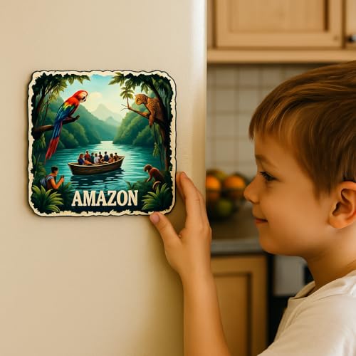 Image of Naxon Amazon Jungle Theme Souvenir Wooden Refrigerator Stylish Fridge Magnet - Travel Collectible Gift | Fridge Decoration Magnet for Kitchen & Home Decor | Rainforest & Wildlife Design | Pack of 1