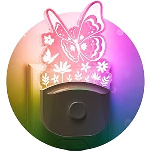 L LOHAS LED Kids Night Light, 8 RGB Color Changing Butterfly Night Lights with Dusk to Dawn Sensor, Acrylic Nursery Nightlight for Baby Room, Toddler Bedroom Decor & Gifts