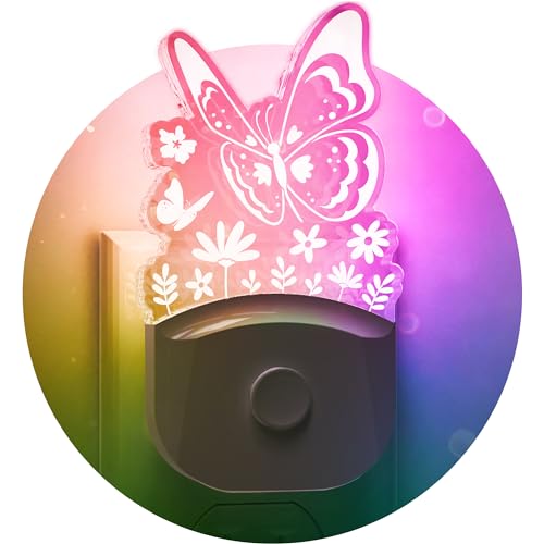 L LOHAS LED Kids Night Light, 8 RGB Color Changing Butterfly Night Lights with Dusk to Dawn Sensor, Acrylic Nursery Nightlight for Baby Room, Toddler Bedroom Decor & Gifts
