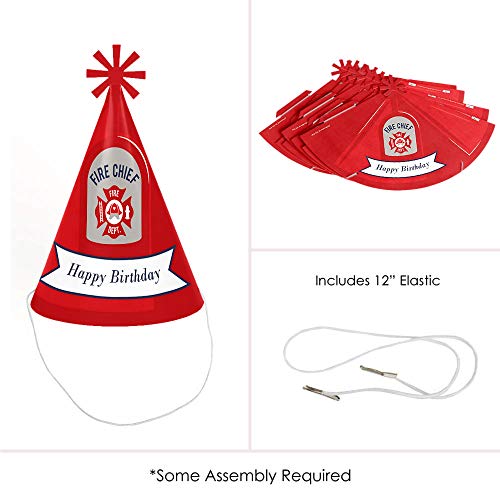 Fired Up Fire Truck - Cone Happy Birthday Party Hats For Kids And Adults - Set Of 8 (Standard Size) #TOP3
