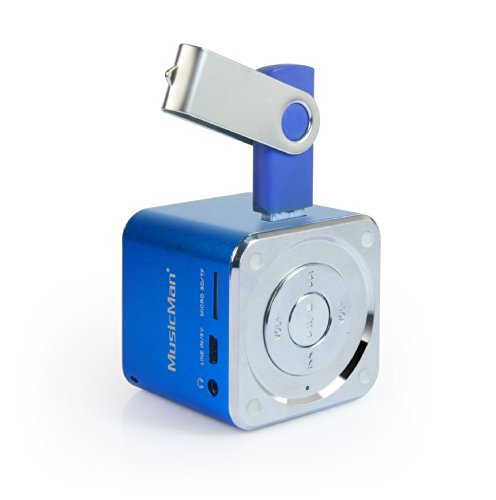 Haut-Parleur Portable MusicMan Mini Soundstation - Lecteur MP3, USB, Support de Cartes MicroSD, Batterie Rechargeable de 5 Heures - Idéal pour Voyager (Bleu) Cover