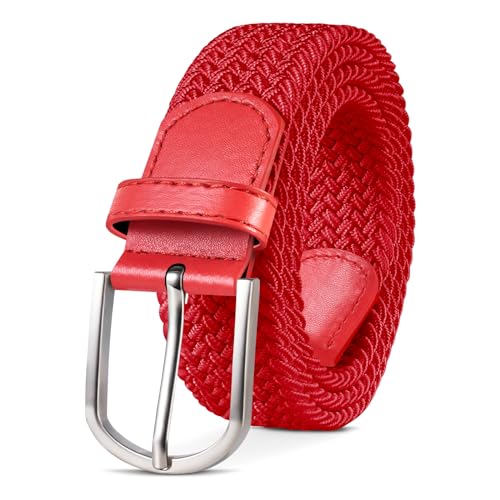 TANGCHAO Stoffgürtel Stretchgürtel Elastik Flechtgürtel Geflochtener und Elastischer Dehnbarer Gürtel für Damen und Herren Breite 3.3cm Rot 120cm