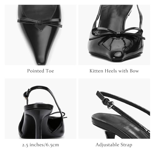Image of MAVMAX Slingback Heels for Women Kitten Heels with Bow Pointed Close Toe Pumps Dress Party Heeled Sexy Wedding Shoes
