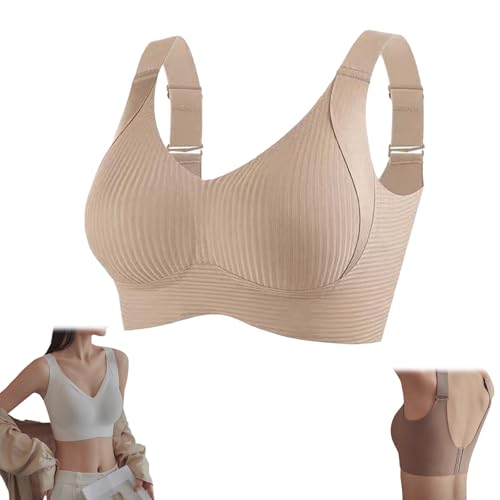 Genérico Sujetador Push up Ajustable, Sin Aros Y Acanalado para Mujer, Suave, Cómodo Y Sin Costuras para Uso Diario(Beige,XL)