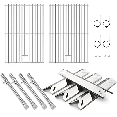 Hiorucet Grill Replacement Parts for Cuisinart GAS9456AS GAS9456ASO, Stainless Steel Grill Grate Burner Tube Heat Plate for Cuisinart Gas Grill Parts, Fits 4 Burner Gas Grill GAS9456AS Parts Cuisinart