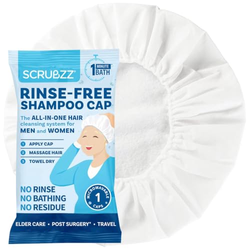 Scrubzz Shampoo Cap No Rinse for Elderly and Bedridden Patients, Rinse Free Shampoo Cap for Post Surgery and Hospital Stays, Waterless Hair Washing Shower Caps - 1 Pack