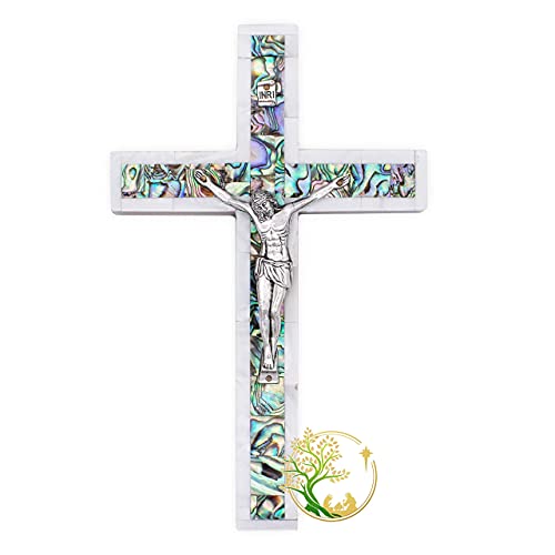 Large Elegant Mother of Pearl Crucifix for wall | Holy Crucifix Handmade in the Holy Land | Holy decorative wall cross | Religious Gift | 10