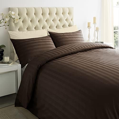ED Luxury 250 Thread Count 100% Cotton Sateen Stripe Duvet Bed Cover with Housewife Pillowcases | 250 TC Hotel Striped Bedding (Single/Black)