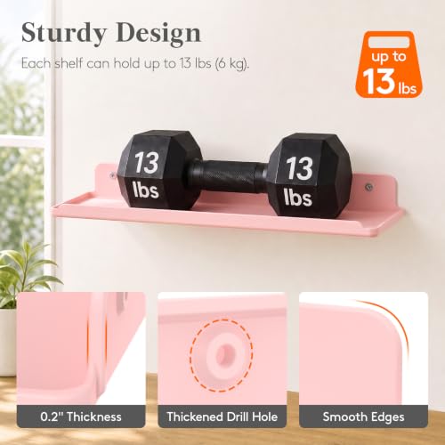 Image of Lifewit Acrylic Floating Shelves for Bathroom 14 inch Pink, 4 Pack | Wall Mounted Display Shelf for Makeup, Skincare, Nail Polish, Book, Perfume Organizer for Bedroom, Living Room, Nursery Decor