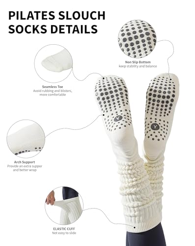 Yawlsow Pilates Socks with Grips for Women, Yoga Grippy Sock, Non Slip Long Slouchy Scrunch Socks for Barre Workout Hospital2
