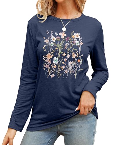 Women Flower Graphic Long Sleeve T Shirt Boho Floral Shirt Vintage Botanical Tee Wildflower Lover Tops2