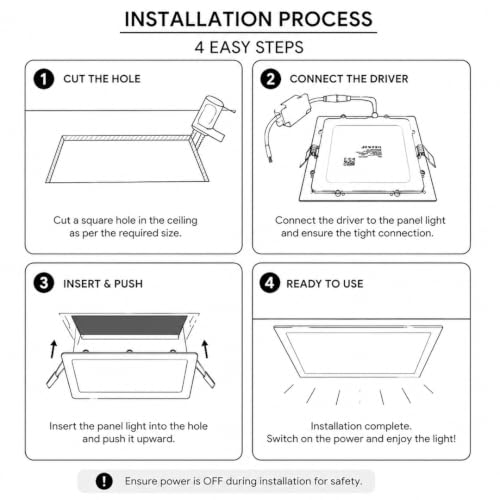 Image of NW 5W Roaster Square LED Panel Light | Concealed Ceiling Downlight | False Ceiling Recessed Light | Energy Efficient | High Brightness | 2 Year Warranty | Light Color- Warm White (Pack of 6)