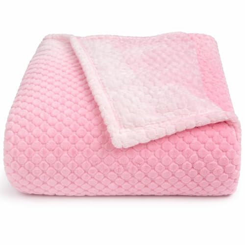 Image of Cortina Jacquard All Season Blanket Single Size Summer AC Blanket Winter Warm Lightweight Reversible Throw Soft Cozy Plush Fuzzy Blanket for Bed Couch Sofa (Pink, 150x200 cm) Color May Vary