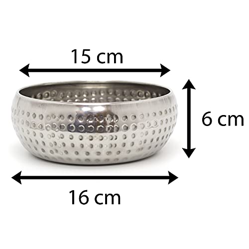 Carousel Home 15cm Stylish Silver Metal Kitchen Bowl | Round Stainless Steel Display Dish with Hammered Detail | Snack Bowl - Cosy Home Interiors Carousel Home 15cm Stylish Silver Metal Kitchen Bowl | Round Stainless Steel Display Dish with Hammered Detail | Snack Bowl - Image 2