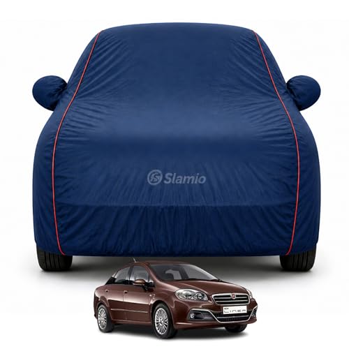 Image of Car Cover for Fiat Linea Classic | 100% Waterproof Heavy-Duty 3-Layer Car Body Cover | All-Weather Rain, UV, Sun & Dust Protection | Custom Fit | Mirror & Antenna Pockets | Navy Blue
