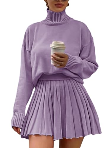 Jenisso Women's 2 Piece Outfits Turtleneck Long Sleeve Oversized Pullover
