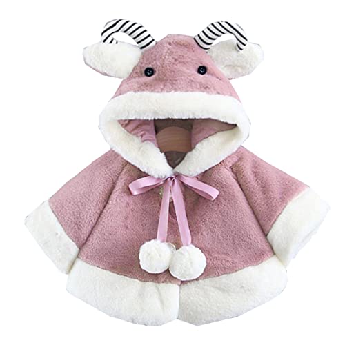 Baby Girls Fleece Hooded Cloak Thick Fluff Button Long Sleeve Cow Shawl Coat Winter Warm Windproof Tie Outwear2