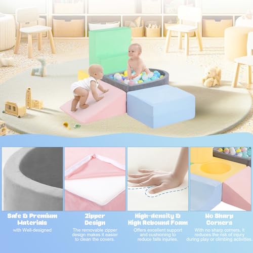 Image of CAMELUS Toddler Climbing Toys Indoor, Baby Foam Climbing Blocks with Ball Pit for 1-3 Years Old, 6-Piece Soft Play Set Climbing Blocks, Climb Crawl Activity Play, Birthday (Balls not Included)